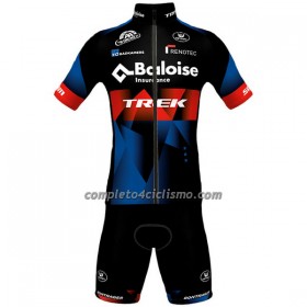 Completo Maglia + Pantaloncino con bretelle 2022 Baloise-Trek Lions Blue Manica Corta Rosso Nero